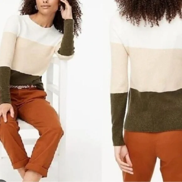 J. Crew Colorblock Sweater - White, Cream, Olive - Picture 1 of 5